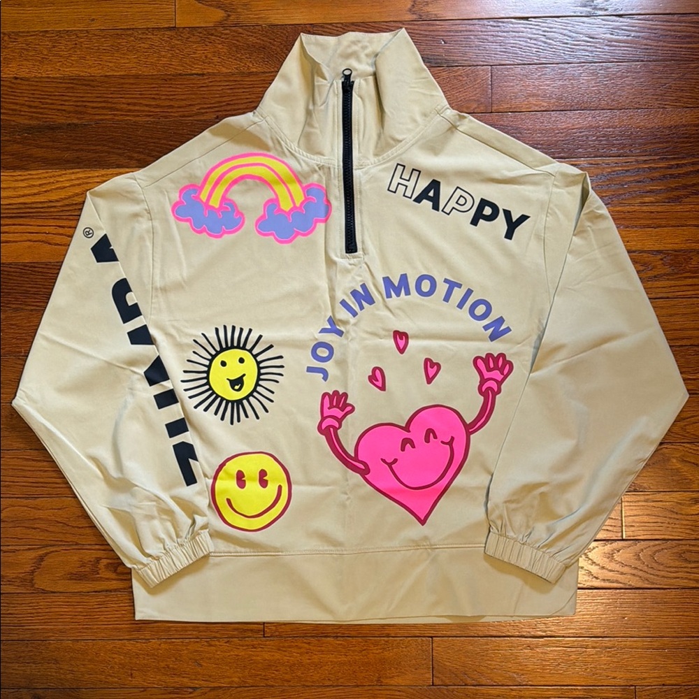 Zumba Fitness Beige Pullover with Bright Pink & Yellow Graphics